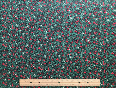 Black Fabric / Green, Red, White Packed Holly Print