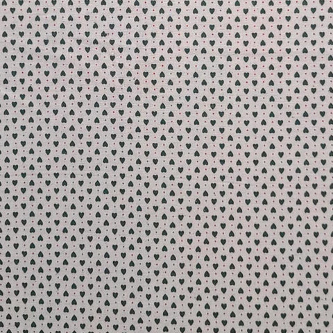 Ameritex Print - White Fabric / Green Heart and Red Micro Dot Print
