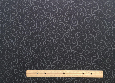 Blue/Black Fabric / Charcoal Scroll Print