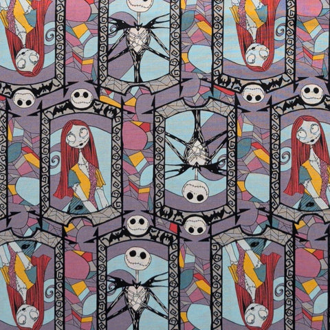 CP65164 Sally and Jack Stained Glass Disney Springs Creative 2024 - Lavender, Gray, Sky Blue, Orange Nightmare Before Christmas Print Fabric