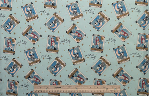 CP77304 Starcrossed Lovers Disney Springs Creative 2022 - Mint Colored Fabric / Gold Star, Black Script, Tossed Tarot Card Jack and Sally