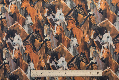 CP43553 Rover's Bend Horse Heads Wild Wings, LLC Chris Cummings Springs Creative 2024 - Black, Brown, Gray, White Packed Horse Head Fabric