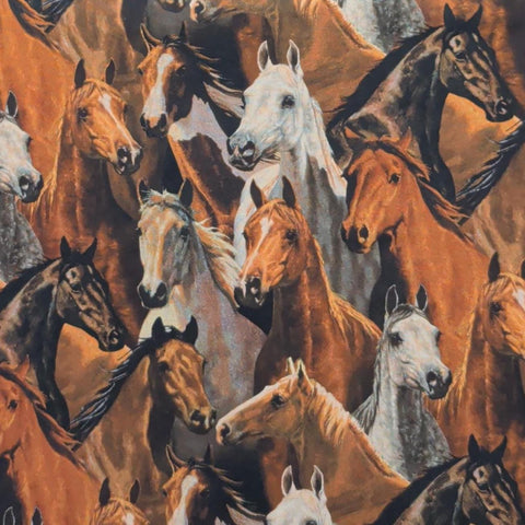 CP43553 Rover's Bend Horse Heads Wild Wings, LLC Chris Cummings Springs Creative 2024 - Black, Brown, Gray, White Packed Horse Head Fabric