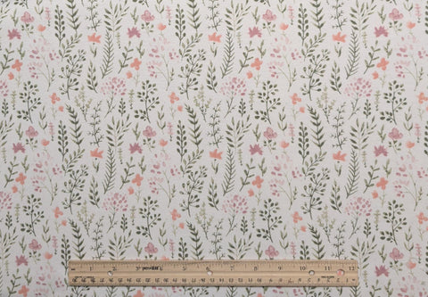 CP80532 Colton Watercolor Floral Kate Ward Thacker Springs Creative 2024 - White Flannel Fabric / Coral, Mauve, Green, Vertical Vine Print