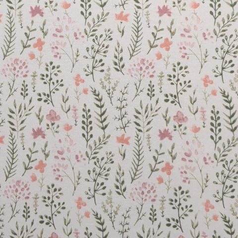 CP80532 Colton Watercolor Floral Kate Ward Thacker Springs Creative 2024 - White Flannel Fabric / Coral, Mauve, Green, Vertical Vine Print