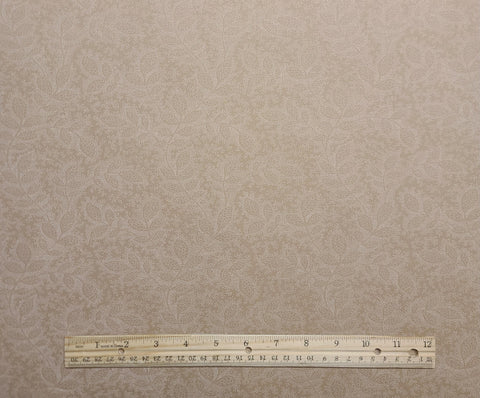 Light Brown Fabric / White Dot Leaf Print - Selvage to Selvage Print