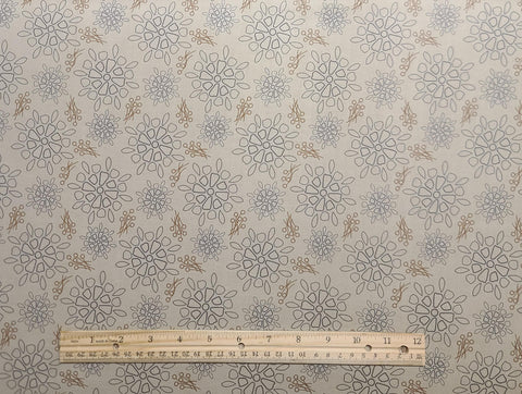 Mushroom Colored Fabric / Brown, Slate Print - Selvage to Selvage Print