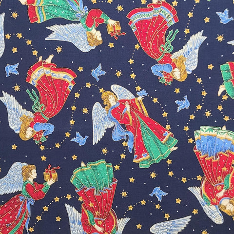 VIP Cranston Print Works - Dark Blue Fabric / Tossed Angel, Star Print