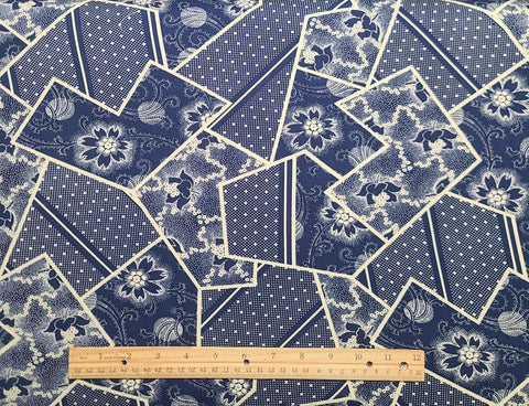 Navy, White Patchwork Print Fabric - Selvage to Selvage Print