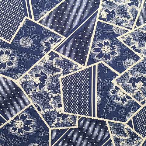 Navy, White Patchwork Print Fabric - Selvage to Selvage Print