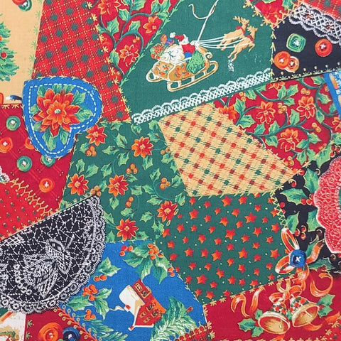 Red, Blue, Green Victorian Christmas Patchwork Print Fabric