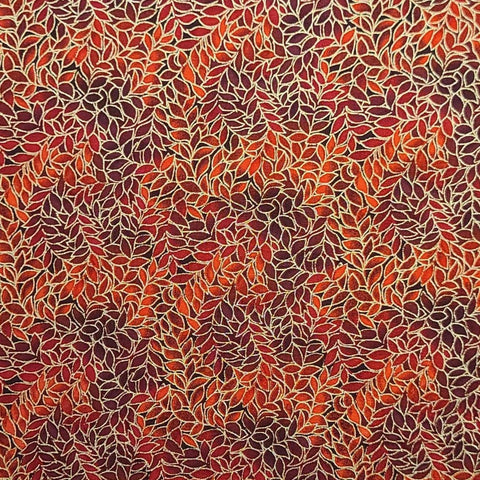 Honeystone Hill BTR3795-M Blank Quilting 2012 - Tomato Red Tonal Fabric / Packed Gold Metallic Leaf Print