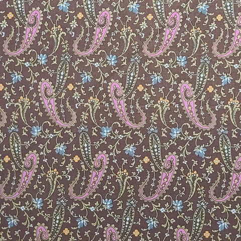 Americana Collection 2516-89 by Miriam Gourley for Benartex - Dark Brown Fabric / Light Raspberry Colored Paisley / Blue, Green Vine Print