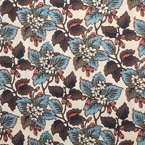 The Brick House 31212-2 Windham Fabrics / Shelburne Museum - Beige Fabric / Brown, Turquoise Packed Flower and Leaf Print