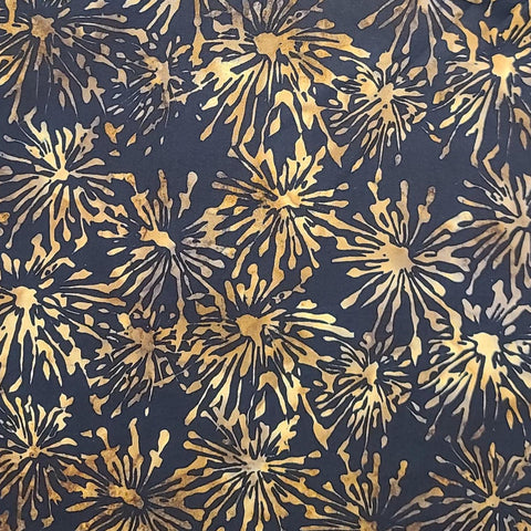 BATIK - G2230-213 Onyx Hoffman International Fabrics - Black Fabric / Gold, Tan Starburst Tjap