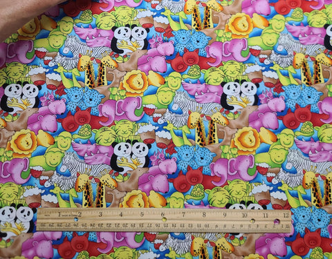 6420 Blank Quilting - Pink, Green, Yellow, Orange Packed Cartoon-Style Animal Print