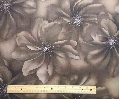 11693-G Serenity Daiwabo Selection for EE Schenck Co - Dark Brown Tone-on-Tone Giant Flower Print Fabric