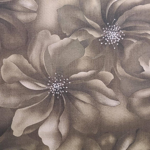 11693-G Serenity Daiwabo Selection for EE Schenck Co - Dark Brown Tone-on-Tone Giant Flower Print Fabric