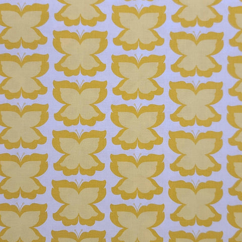 Meadowsweet Happy Butterfly Maize 2566 SH-4234 by Sandi Henderson for Michael Miller Fabrics - White Fabric / Gold, Yellow Butterfly Print