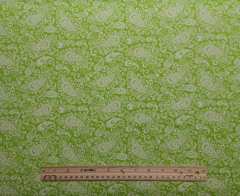 Folklore 11487 Laura Sahbury Moda - Lime Green Fabric / White Paisley Print