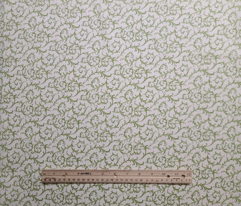 Cream Fabric / Green Vine Scroll Print - Selvage to Selvage Print