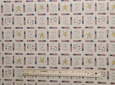 United We Stand 2004 - Oatmeal Colored Fabric / Red, White, Blue, Gold Patriotic Print