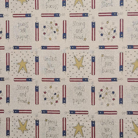 United We Stand 2004 - Oatmeal Colored Fabric / Red, White, Blue, Gold Patriotic Print
