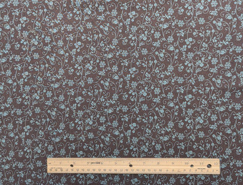 Americana Collection 02517-84 Miriam Courley for Benartex - Chocolate Brown Fabric / Turquoise Floral Scroll