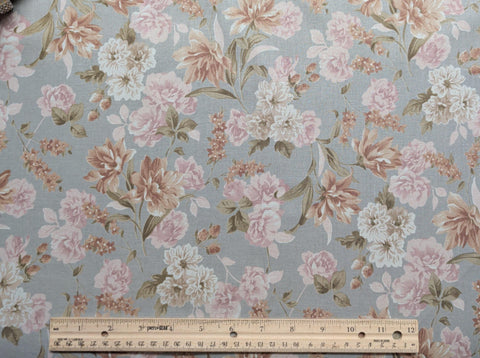 Evening Mist 32227-29 Sentimental Studios Moda - Pale Slate Blue Fabric / Tan, Rose Dust, White, Green Tossed Floral Print