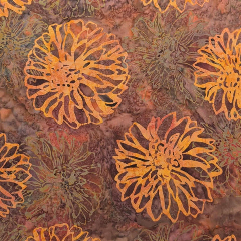 Hoffman California International Fabrics G2215-192 Pumpkin 2014 - Red, Purple, Green Tonal Batik Fabric / Orange, Green Flower Tjap