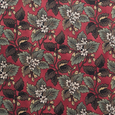 The Brick House Shelburne Museum 31212-1 Windham Fabrics - Dark Red Fabric / Green, Brown, White Packed Flower and Leaf Print