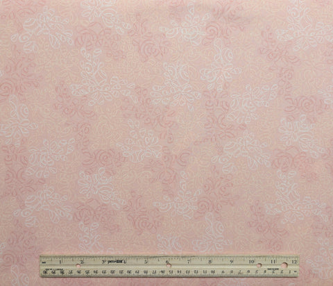 Nature Elements NE-109 Art Gallery Fabrics - Soft Pink Fabric / Pink, White Stylized Leaf Print