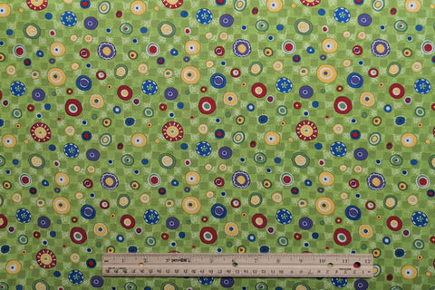 What's In The Ocean? 76295-754 Robin Betterley Wilmington Prints - Green Tonal Checkboard Fabric / Red, Purple, Blue Circle Print