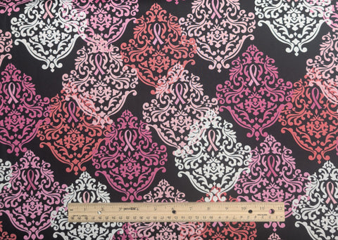 Pink Ribbons 31912-1 Rosemarie Lavin Windham Fabrics - Black Fabric / Pink, White Packed Medallion, Pink Cancer Ribbon Print