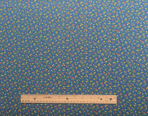 Blue Fabric / Red and Yellow Flower Print - Selvage to Selvage Print