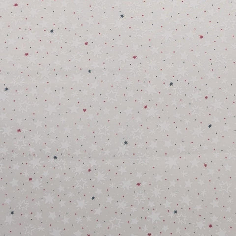 White Fabric / White, Red, Blue Star and Dot Print