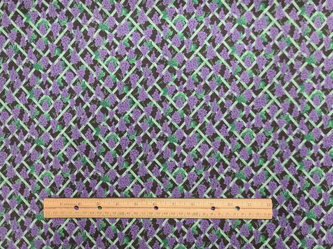 Fabric Traditions 1993 - Black Fabric / Mint Lattice Pattern / Grape Clusters