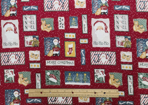 Past & Presents by Daisy Kingdom 1996 - Dark Red Fabric / White Dots, Christmas Blocks Print