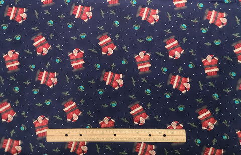 KP Kids & Co by Kari Pearson for SSI - Dark Blue Fabric / Tossed Santa and Globe Print