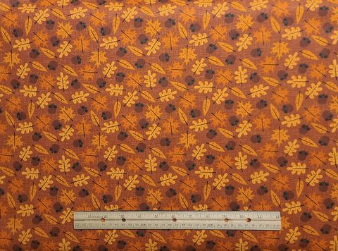 JoAnn Fabrics - Tan Fabric / Red Crosshatch Print / Tossed Acorn and Leaf Print