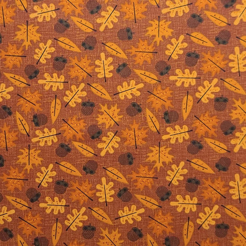 JoAnn Fabrics - Tan Fabric / Red Crosshatch Print / Tossed Acorn and Leaf Print