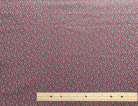 Cranberry Colored Fabric / Pink, Lavender, White Vintage Flower Print - Selvage to Selvage Print