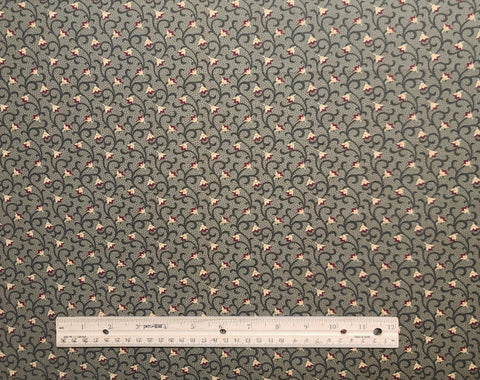 Icicle Kisses 9391 by Kansas Troubles Quilts Moda - Olive Colored Fabric / Dark Green Scroll, Red Dot, Cream and Red Flowers