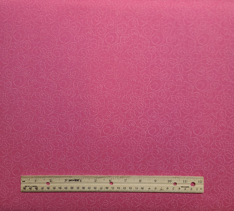 Bubble Gum Pink Fabric / White "Stitched" Pattern - Selvage to Selvage Print
