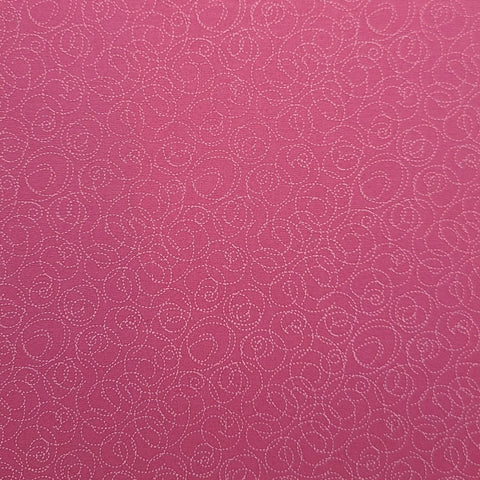 Bubble Gum Pink Fabric / White "Stitched" Pattern - Selvage to Selvage Print