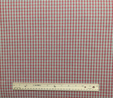 Vintage COTTON BLEND Cream, Black, Red Micro Plaid Fabric - Selvage to Selvage Print