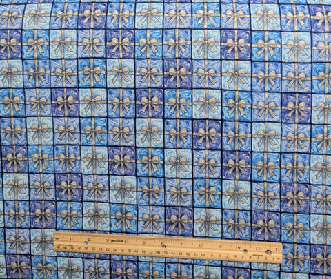 VIP Cranston Print Works - Multi-Color Blue Fabric / Gift Box, Gray Ribbon Print / Silver Glitter Accents