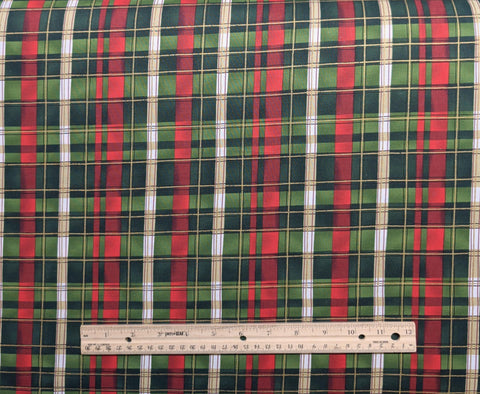 Daisy Kingdom Holly Holiday 7213 Lori Lynn Simms 2006 Springs Global - Red, Green, White, Gold Metallic Plaid Print Fabric