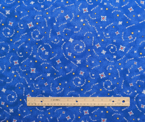 Textile Arts & Film - Blue Tonal Fabric / Let It Snow Script / Snowflakes