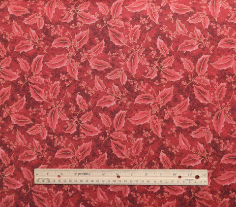 Holiday Editions 719 Fabri-Quilt - Red Tonal Fabric / Red Tossed Holly Cluster Print / Gold Metallic Accents